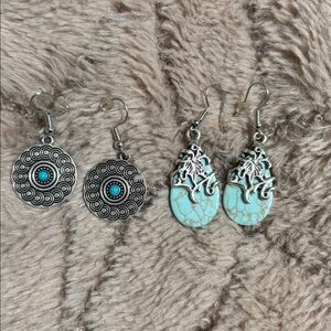 Faux Silver and Turquoise Earrings (2 pairs) (bundle)